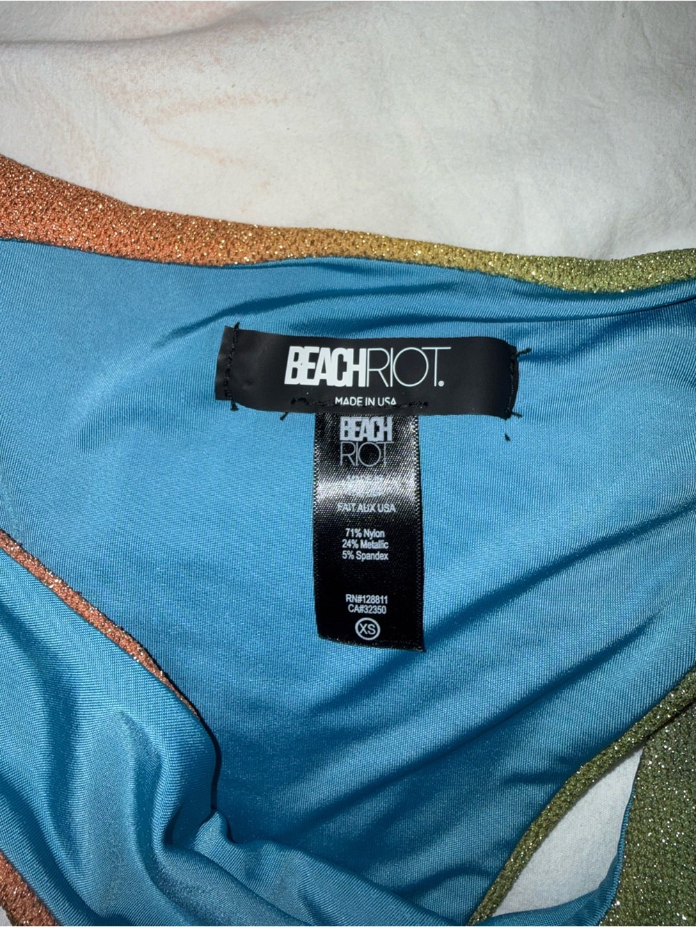 Beach Riot Ombre Glitter Bandeau Bikini in Orange, Green, Gray - Picture 2 of 2